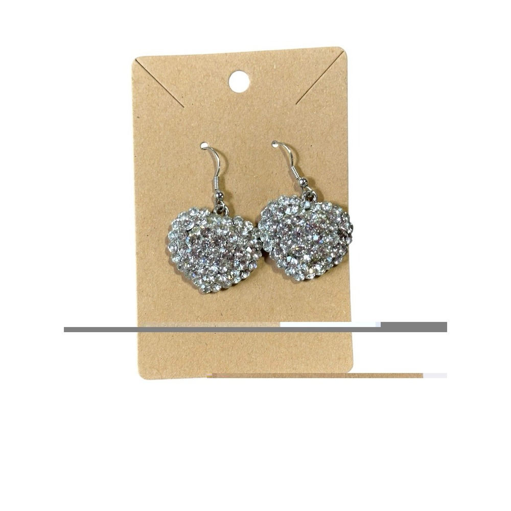 Silver Tone Rhinestone Heart Drop Earrings Pave Crystal‎ Dangle Fishhook Women